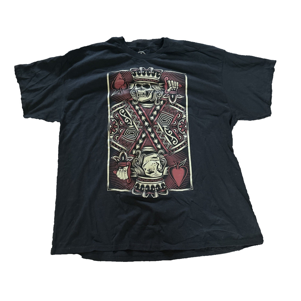 Skeleton King Poker Card T Shirt Size 2XL Black Red Gothic DOM